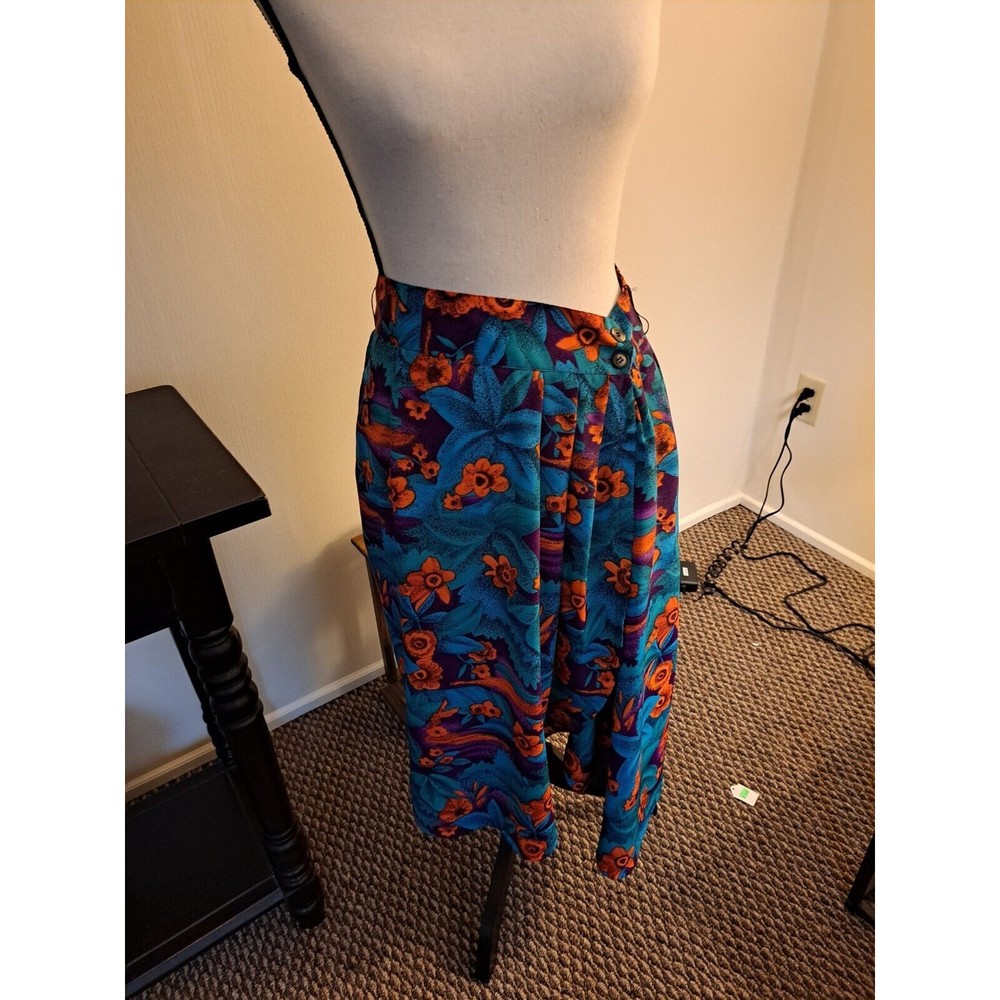 Leslie Fay Skirt Size 8 Blue/ Orange Floral Mixi Slit Wrap